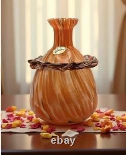 Vtg. Murano- Style- Amber/Orange Cased Swirl Hand-Blown Glass Vase with Collar Vtg. Murano- Style- Amber/Orange Cased Swirl Hand-Blown Glass Vase with Collar