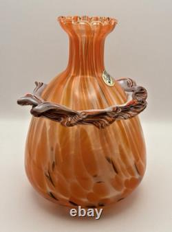 Vtg. Murano- Style- Amber/Orange Cased Swirl Hand-Blown Glass Vase with Collar Vtg. Murano- Style- Amber/Orange Cased Swirl Hand-Blown Glass Vase with Collar