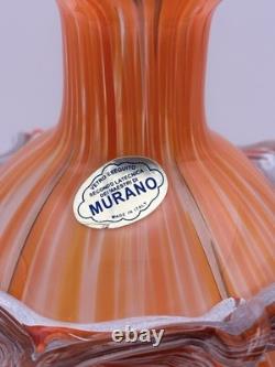 Vtg. Murano- Style- Amber/Orange Cased Swirl Hand-Blown Glass Vase with Collar