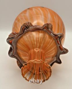 Vtg. Murano- Style- Amber/Orange Cased Swirl Hand-Blown Glass Vase with Collar