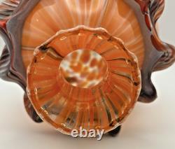 Vtg. Murano- Style- Amber/Orange Cased Swirl Hand-Blown Glass Vase with Collar