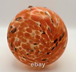 Vtg. Murano- Style- Amber/Orange Cased Swirl Hand-Blown Glass Vase with Collar