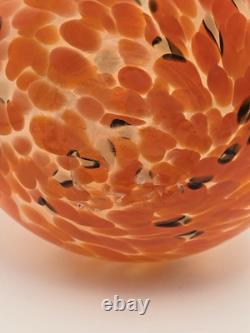 Vtg. Murano- Style- Amber/Orange Cased Swirl Hand-Blown Glass Vase with Collar