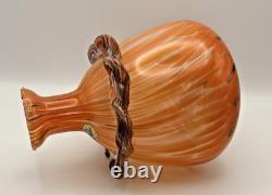 Vtg. Murano- Style- Amber/Orange Cased Swirl Hand-Blown Glass Vase with Collar