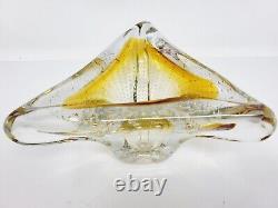 Vtg Murano Style Italian Art Glass Ashtray Amber Clear Controlled Bubble Wow