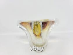 Vtg Murano Style Italian Art Glass Ashtray Amber Clear Controlled Bubble Wow