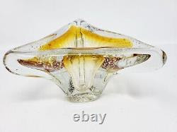 Vtg Murano Style Italian Art Glass Ashtray Amber Clear Controlled Bubble Wow