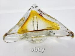 Vtg Murano Style Italian Art Glass Ashtray Amber Clear Controlled Bubble Wow