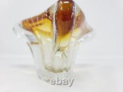 Vtg Murano Style Italian Art Glass Ashtray Amber Clear Controlled Bubble Wow