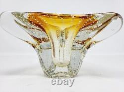 Vtg Murano Style Italian Art Glass Ashtray Amber Clear Controlled Bubble Wow