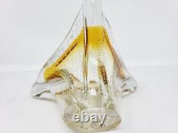 Vtg Murano Style Italian Art Glass Ashtray Amber Clear Controlled Bubble Wow