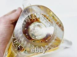 Vtg Murano Style Italian Art Glass Ashtray Amber Clear Controlled Bubble Wow