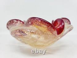 Vtg Murano Style Italian Art Glass Ashtray Red Gold Fleck Controlled Bubble Wow