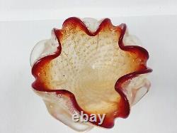 Vtg Murano Style Italian Art Glass Ashtray Red Gold Fleck Controlled Bubble Wow