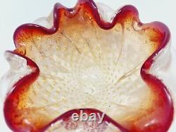 Vtg Murano Style Italian Art Glass Ashtray Red Gold Fleck Controlled Bubble Wow