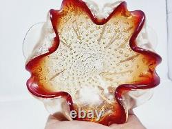 Vtg Murano Style Italian Art Glass Ashtray Red Gold Fleck Controlled Bubble Wow