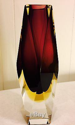 Vtg Murano Submerged Sommerso Faceted Art Glass Vase 8 Tall EUC