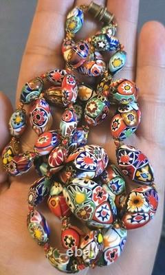 Vtg. Murano Venetian Millefiori Glass Oval Beaded Necklace 26/28in. Est. Opera