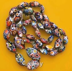 Vtg. Murano Venetian Millefiori Glass Oval Beaded Necklace 26/28in. Est. Opera