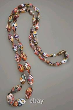Vtg. Murano Venetian Millefiori Glass Oval Beaded Necklace 26/28in. Est. Opera