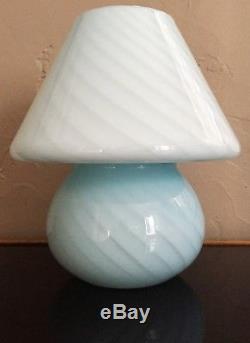 Vtg Murano Venetian Venini Vietri Mushroom Table Lamp Pale Blue Swirl Vistosi