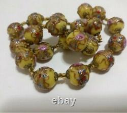 Vtg Murano Wedding Cake Necklace Lampwork Art Glass Lemon Citrine Yellow Pink