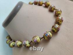 Vtg Murano Wedding Cake Necklace Lampwork Art Glass Lemon Citrine Yellow Pink