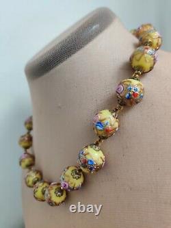 Vtg Murano Wedding Cake Necklace Lampwork Art Glass Lemon Citrine Yellow Pink