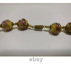 Vtg Murano Wedding Cake Necklace Lampwork Art Glass Lemon Citrine Yellow Pink