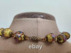 Vtg Murano Wedding Cake Necklace Lampwork Art Glass Lemon Citrine Yellow Pink