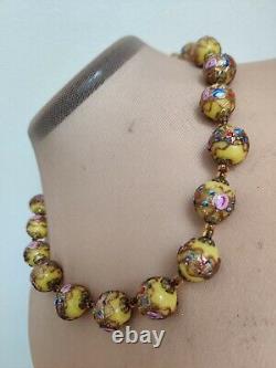 Vtg Murano Wedding Cake Necklace Lampwork Art Glass Lemon Citrine Yellow Pink