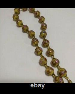 Vtg Murano Wedding Cake Necklace Lampwork Art Glass Lemon Citrine Yellow Pink