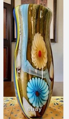 Vtg. Murano art glass large vase, Millefiori and multi colors