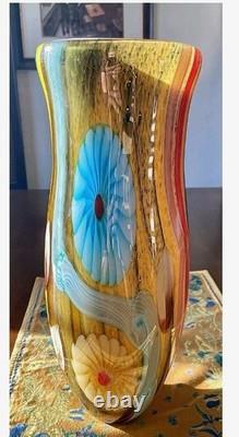 Vtg. Murano art glass large vase, Millefiori and multi colors