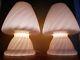 Vtg Rare Mid Century Pair Set Murano Venini Mushroom Glass Table Lamp Pink Swirl
