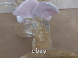 Vtg Salviati Murano Glass Gold Dust Hummingbird Feeding on Flower Figurine 10.5