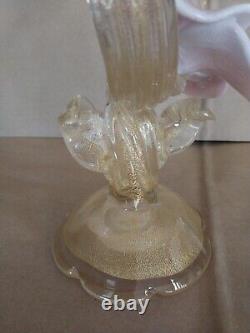 Vtg Salviati Murano Glass Gold Dust Hummingbird Feeding on Flower Figurine 10.5