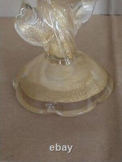 Vtg Salviati Murano Glass Gold Dust Hummingbird Feeding on Flower Figurine 10.5