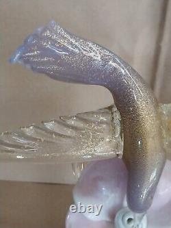 Vtg Salviati Murano Glass Gold Dust Hummingbird Feeding on Flower Figurine 10.5