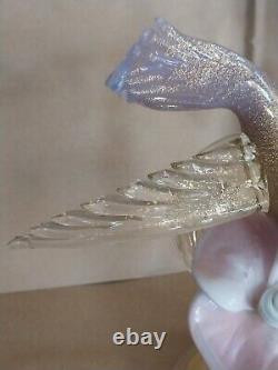 Vtg Salviati Murano Glass Gold Dust Hummingbird Feeding on Flower Figurine 10.5