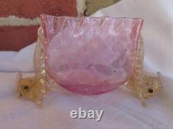 Vtg Salviati Murano Venetian Pink Gold Art Glass Dolphin Card Cigarette Holder