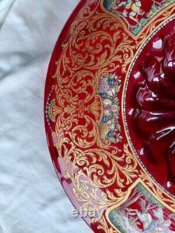 Vtg Salviati Murano Venetian Ruby Red Art Glass Enamel Console Bowl Centerpiece