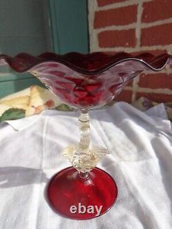 Vtg Salviati Murano Venetian Ruby Red Art Glass Swan Stem Hand Blown Compote