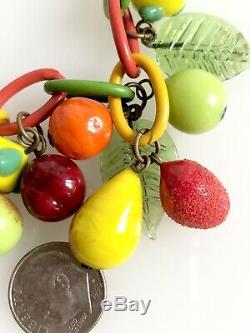 Vtg Tutti Frutti Retro Festive Venetian Murano Art Glass Fruit & Leaves Necklace