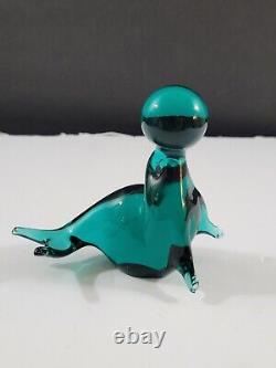 Vtg V Nason & Co Murano Italian Art Glass Seal with Ball Rare Teal Green Italy