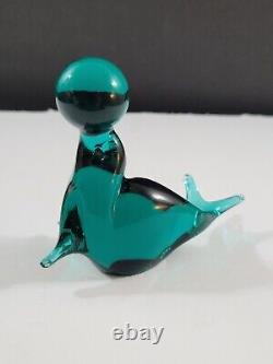 Vtg V Nason & Co Murano Italian Art Glass Seal with Ball Rare Teal Green Italy