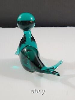 Vtg V Nason & Co Murano Italian Art Glass Seal with Ball Rare Teal Green Italy