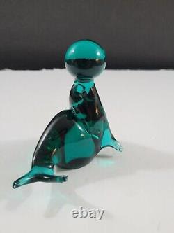 Vtg V Nason & Co Murano Italian Art Glass Seal with Ball Rare Teal Green Italy