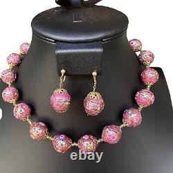 Vtg Wedding Cake Venetian Murano Glass Beads Necklace & Matching Earrings Italy