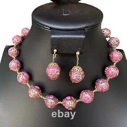 Vtg Wedding Cake Venetian Murano Glass Beads Necklace & Matching Earrings Italy